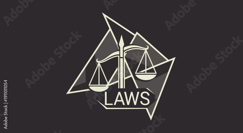 Justice System Depicted With Scales Vector, Geometric Design, Gray Background, Law Symbol