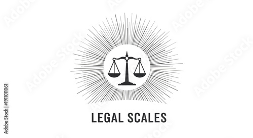 Justice System Depicted, Elegant Legal Scales Icon in Monochrome, Simple Concept Illustration