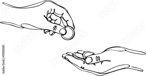 Continuous Line Drawing of Hands Giving and Receiving Coins