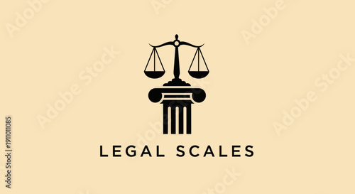Justice System Depiction: Classic Scales Perched Atop A Decorative Column And Inscription