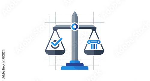 Justice System Illustration, Balance of Rights, Decision Making, and Fairness Concept