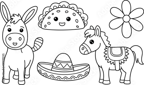Coloring donkey horse mexican fiesta fun fiesta animals