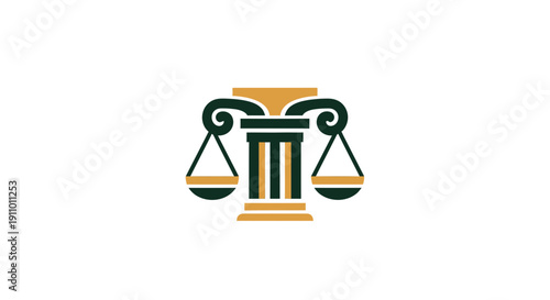 Justice System Symbol: Professional Design Featuring Scales and Classical Column Elements