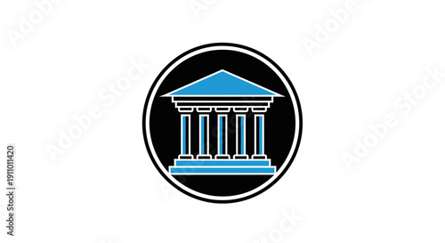 Minimalist Courthouse Icon Within a Black Circle Design for Legal or Governmental Usage