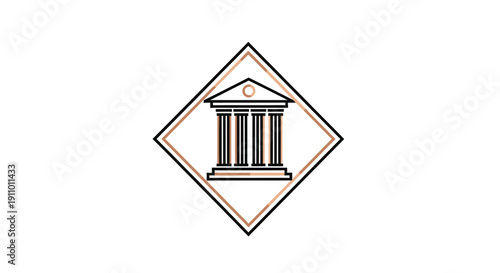 Minimalist Courthouse Icon Within a Diamond Shape on a White Background for Modern Designs
