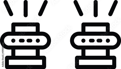 Retro radio vector illustration and electric plug icon set featuring a printer button symbol for web technology and office equipment network design