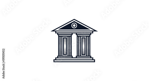 Minimalist Courthouse Icon In Black And White Represents Legal Systems And Business