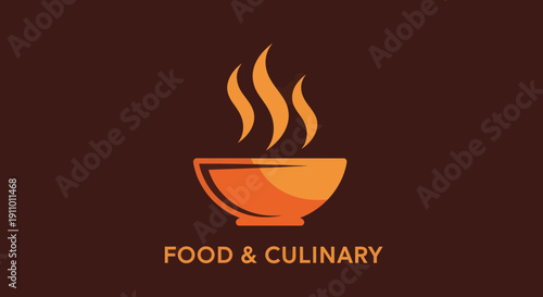 Minimalist Culinary Design Depicting a Steaming Bowl with a Warm Color Scheme