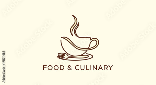 Minimalist Culinary Design: Food and Drink Logo with a Stylish Cup and Fork Symbol
