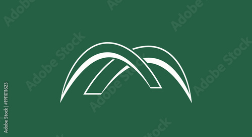 Minimalist Design: Abstract Arches Logo on Emerald Green for Branding and Concepts