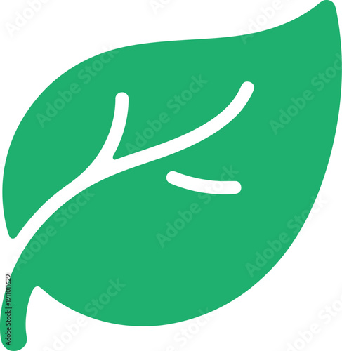Vibrant green leaf icon representing nature, ecology, and organic growth is isolated on a clean white background for design.