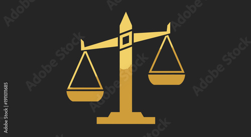 Metallic Gold Scales Symbolizing Justice, Equilibrium And Fair Judgement On Black Background