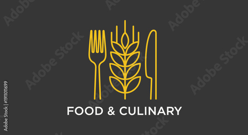 Minimalist Design Food And Culinary Logo On Dark Background For Modern Branding