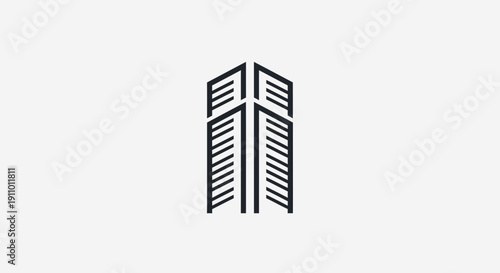 Minimalist Abstract Skyscraper Icon: Architectural Design in Monochromatic Style