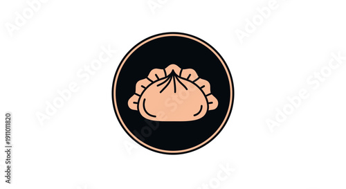 Minimalist Dumpling Illustration Within Black Circle Sign, Perfect For Creative Projects Design