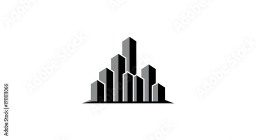 Minimalist Architecture Design: Modern Cityscape Illustration in Grayscale