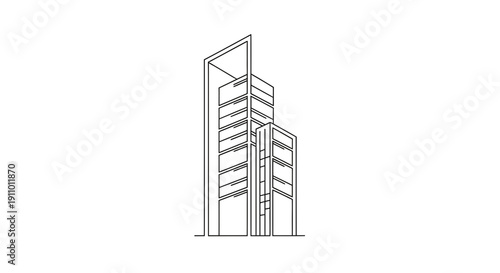 Minimalist Architecture Drawing Depicting Modern Tower Blocks and Skyscrapers Design
