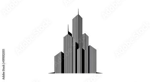 Minimalist Black And White Cityscape Depicting Abstract Skyscrapers Architecture