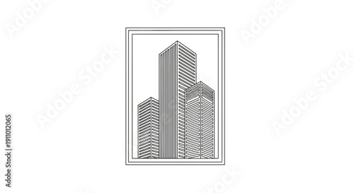 Minimalist Black And White Architectural Illustration Of Modern Skyscrapers In A Frame