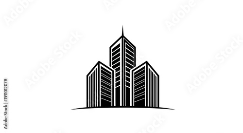 Minimalist Black And White Cityscape Depiction Of Modern Architecture Buildings
