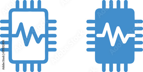 Electronic Circuit Board Icons with Signal Waves