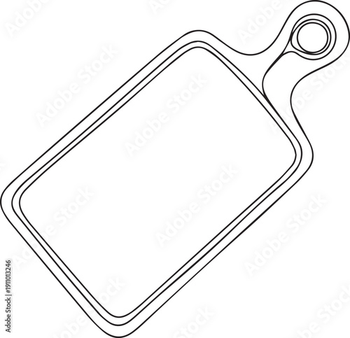 Simple outline of a rectangular cutting board with a handle