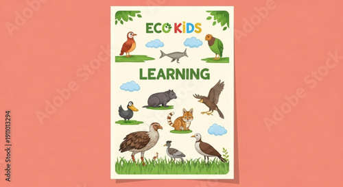 Ecokids learning poster with colorful animals and nature