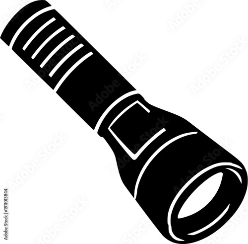 A vintage flashlight shines brightly in the dark