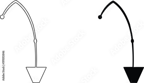 Simple fishing rod and reel line icon set