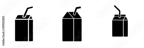 Vintage Vitality: A Classic Juice Box Icon with a Straw Flat Vector Design