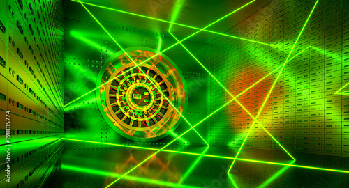 Vault door protected by laser security system 3d