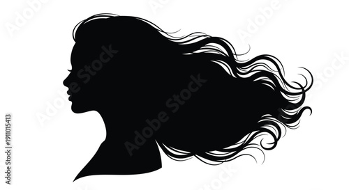 Elegant silhouette of a woman with long flowing hair in profile
