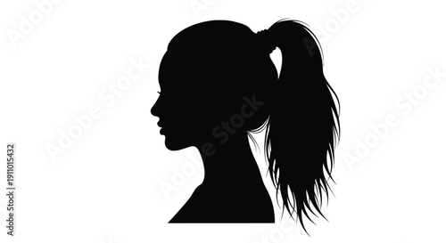 Silhouette of a woman s profile with long ponytail hairstyle