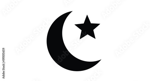 A black crescent moon and star symbol against a plain white background