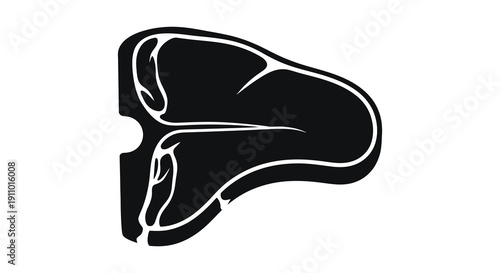 A stark black and white illustration depicts a t bone steak showcasing its bone structure and marbled texture