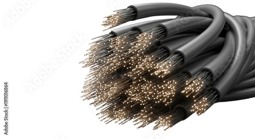 Intertwined optical fibers forming a robust cable, crucial for advanced digital communication networks