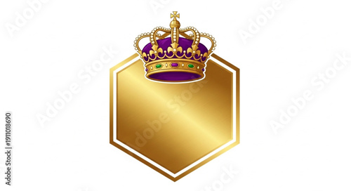 Gold Crown on Hexagonal Badge.
