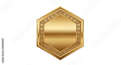 Gold Hexagon Badge Icon Emblem.