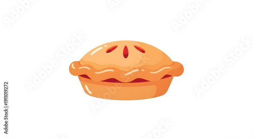 Delightful illustration of a freshly baked golden brown pie, featuring a scrumptious fruit filling peeking through a classic lattice crust, perfect for any dessert menu or celebration graphic