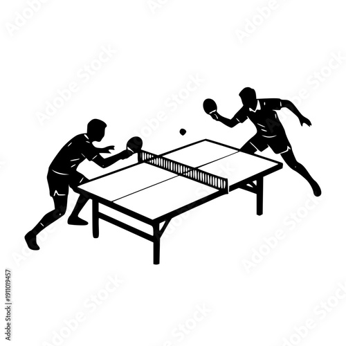 Table Tennis Players Silhouette - Professional Ping Pong Match Vector Illustration