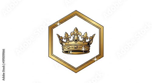 Gold Crown Emblem Hexagon Badge.