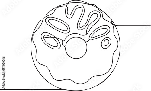Minimalist line drawing of a glazed donut with a single continuous stroke