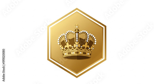 Gold Crown Emblem Hexagon Logo.