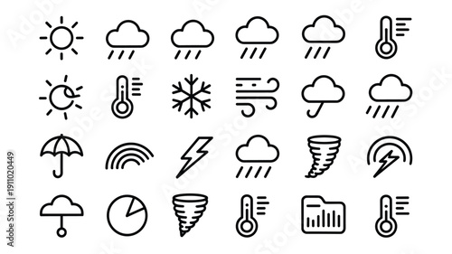 Weather icon set forecast outline vector design, weather icons for user interface on white background