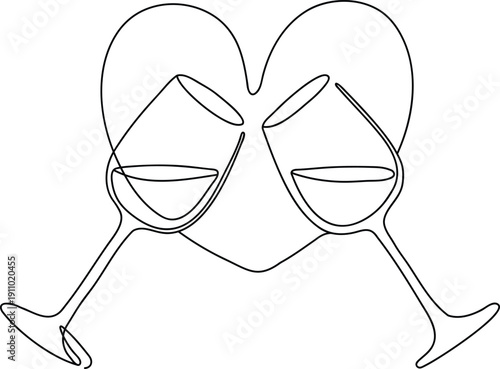One line drawing of two wine glasses