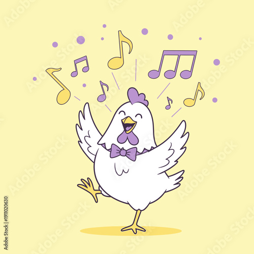 Joyful Chicken Singing Merrily With Musical Notes Above Its Head