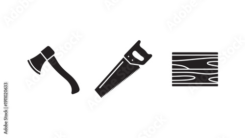 Carpentry Tools Silhouette Set in Simple Flat Design with Black Color on White Background for Graphic Design