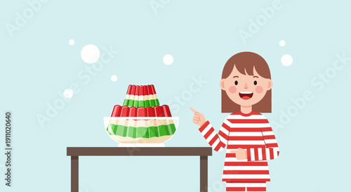 Joyful Child Admiring Delicious Layered Jelly Dessert
