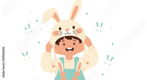 Joyful Child Adorned In a Whimsical Bunny Hat Celebrating Easter Season