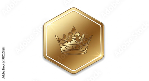 Gold Crown Icon Hexagonal Badge.